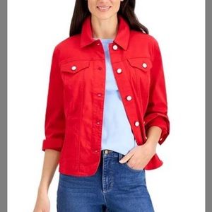 Red denim jacket